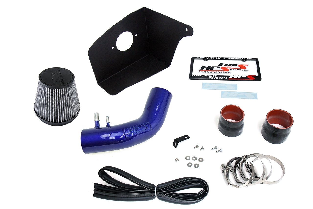 HPS Performance Shortram Air Intake Kit 2015-2017 Ford Mustang 3.7L V6, Includes Heat Shield, Blue