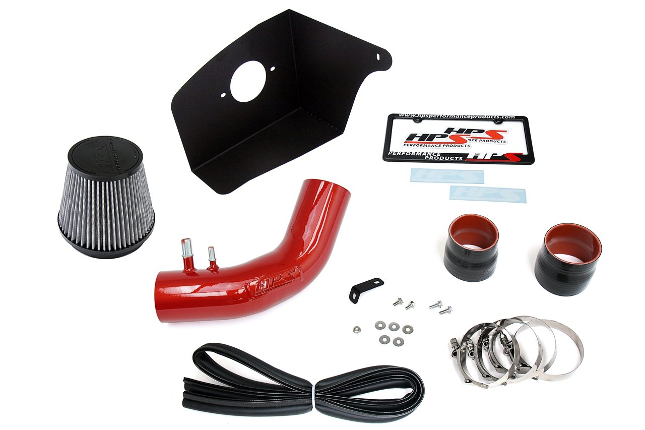 HPS Performance Shortram Air Intake Kit 2015-2017 Ford Mustang 3.7L V6, Includes Heat Shield, Red