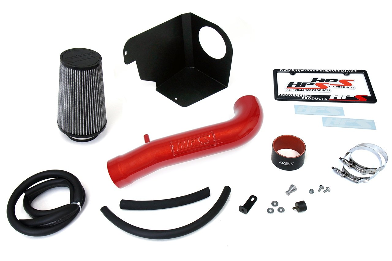 HPS Performance Shortram Air Intake Kit 2012-2018 Jeep Wrangler JK 3.6L V6, Includes Heat Shield, Red