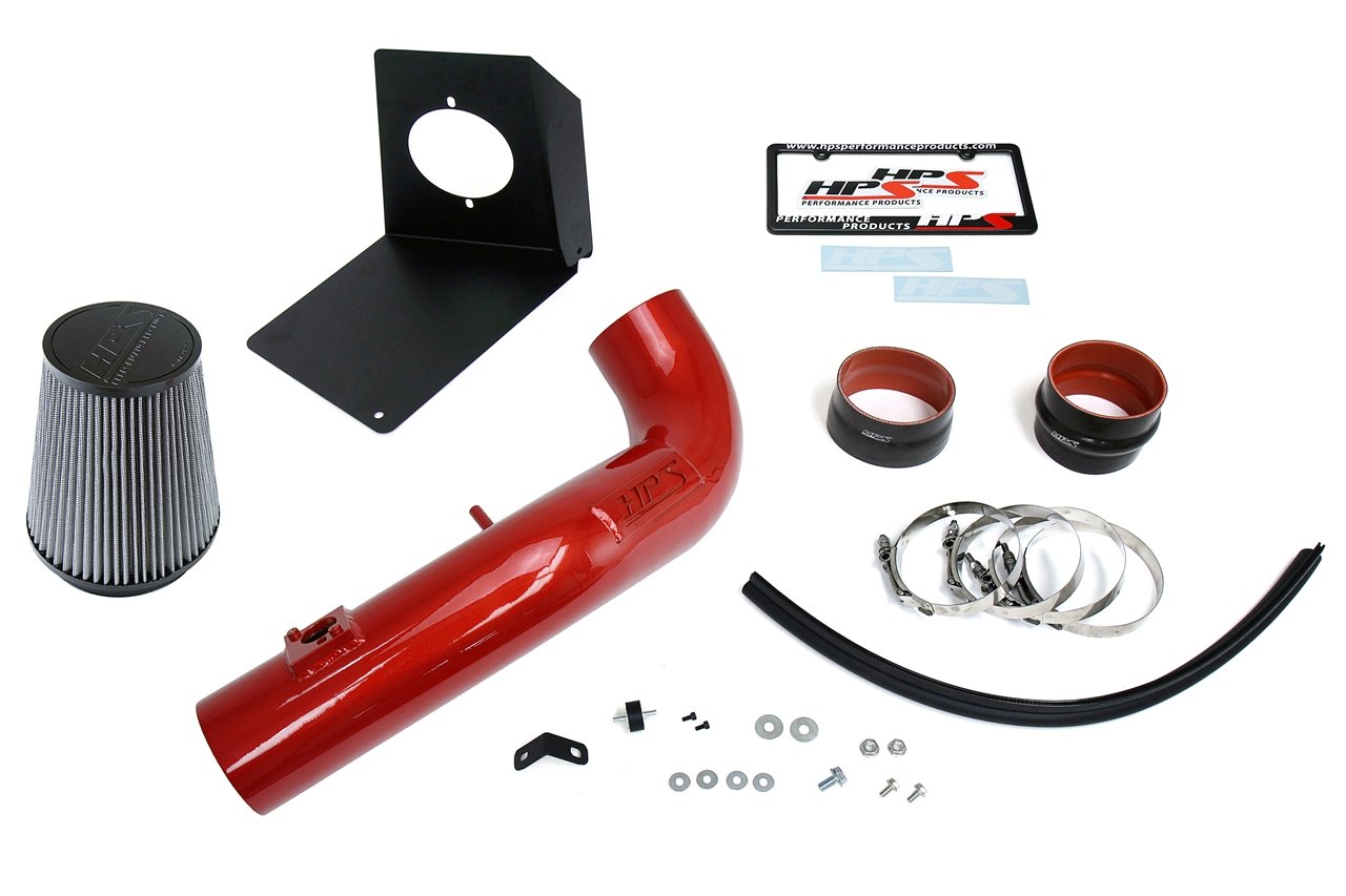 HPS Performance Shortram Air Intake Kit 2009-2014 GMC Sierra 1500 4.8L 5.3L 6.0L 6.2L V8 (Excludes Hybrid), Includes Heat Shield, Red