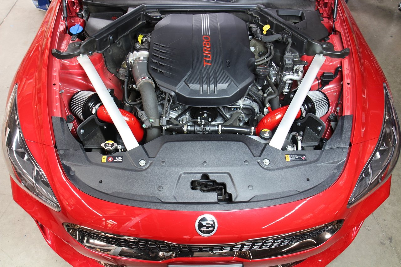 HPS Shortram Air Intake Kit 2018-2019 Kia Stinger 3.3L V6 Twin Turbo, Includes Heat Shield, Red