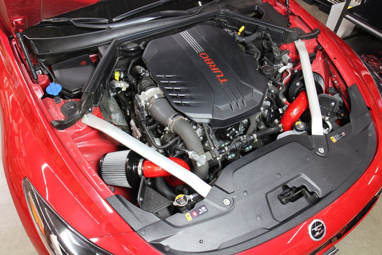 HPS Shortram Air Intake Kit 2018-2019 Kia Stinger 3.3L V6 Twin Turbo, Includes Heat Shield, Red