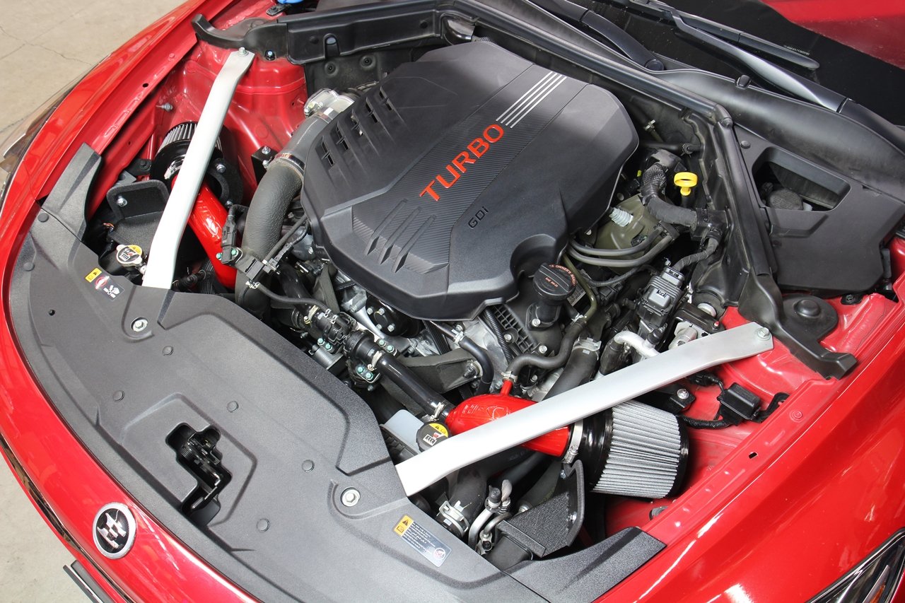 HPS Shortram Air Intake Kit 2018-2019 Kia Stinger 3.3L V6 Twin Turbo, Includes Heat Shield, Red