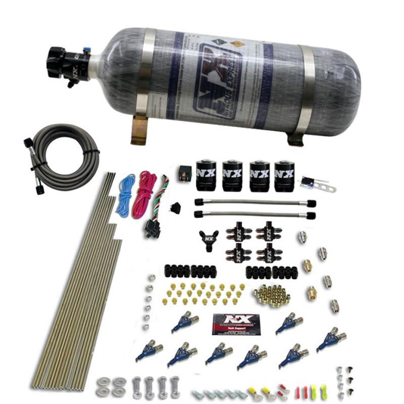 Nitrous Express 8 Cyl Piranha Direct Port 4 Solenoids Nitrous Kit (200-500HP) w/12lb Bottle 80001-12 Main Image