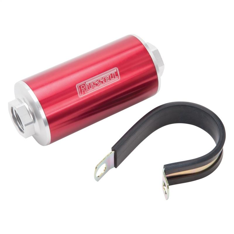 Russell Performance Profilter Fuel Filter 6in Long 60 Micron -10AN Inlet -10AN Outlet - Red 649261 Main Image