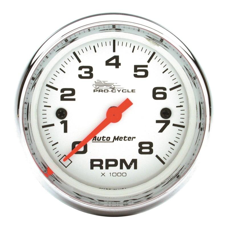 Autometer Pro-Cycle Gauge Tach 2 5/8in 8K Rpm 2&4 Cylinder White 19305 Main Image