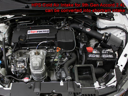 HPS Cold Air Intake Kit 2013-2017 Honda Accord 2.4L, Converts to Shortram, Black