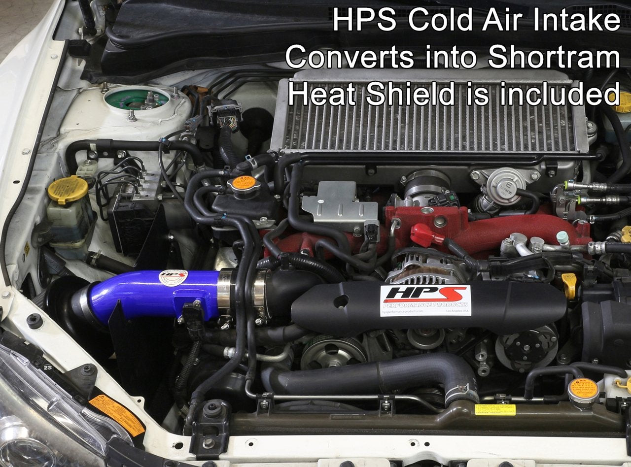 HPS Cold Air Intake Kit 2008-2014 Subaru WRX 2.5L Turbo, Converts to Shortram, Blue
