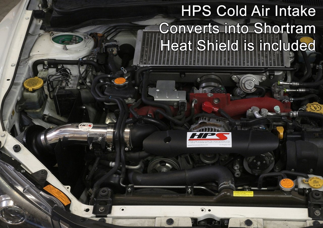 HPS Performance Cold Air Intake Kit 2008-2014 Subaru WRX STI 2.5L Turbo, Converts to Shortram, Polish