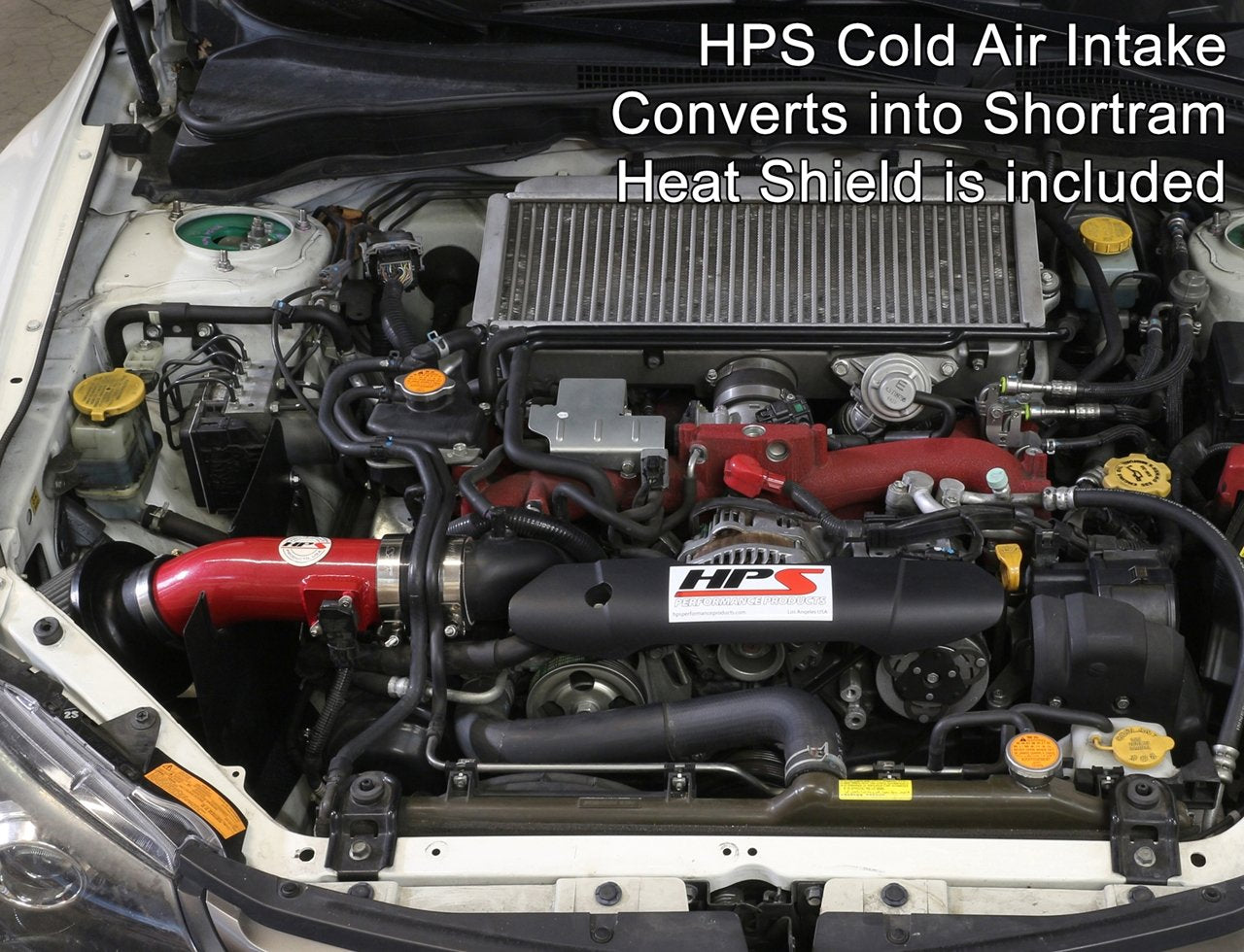 HPS Performance Cold Air Intake Kit 2008-2014 Subaru WRX STI 2.5L Turbo, Converts to Shortram, Red