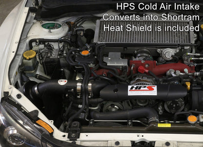HPS Cold Air Intake Kit 2008-2014 Subaru WRX STI 2.5L Turbo, Converts to Shortram, Black