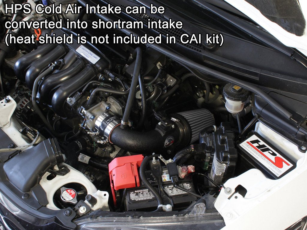 HPS Cold Air Intake Kit 2015-2018 Honda Fit 1.5L Manual Trans., Converts to Shortram, Black