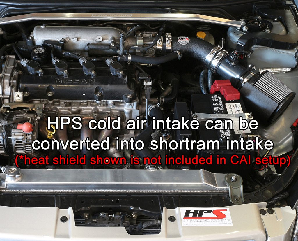 HPS Performance Cold Air Intake Kit 2002-2006 Nissan Altima 2.5L 4Cyl, Converts to Shortram, Black