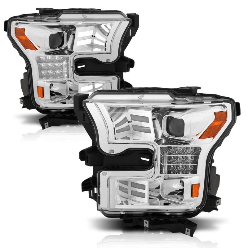 ANZO 15-17 Ford F-150 Proj Headlights w/ Plank Style Design Chrome w/ Amber Sequential Turn Signal 111409 Main Image