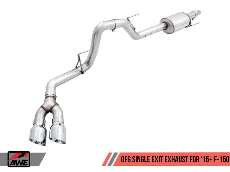 AWE Tuning 2015+ Ford F-150 0FG Single Exit Performance Exhaust System w/4.5in Chrome Silver Tips 3015-22066