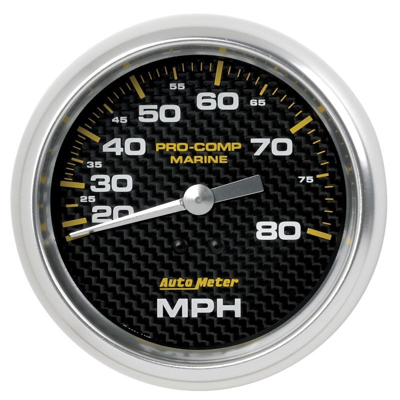 Autometer Gauge Speedometer 3-3/8in 80MPH Mechanical Marine Carbon Fiber 200753-40 Main Image