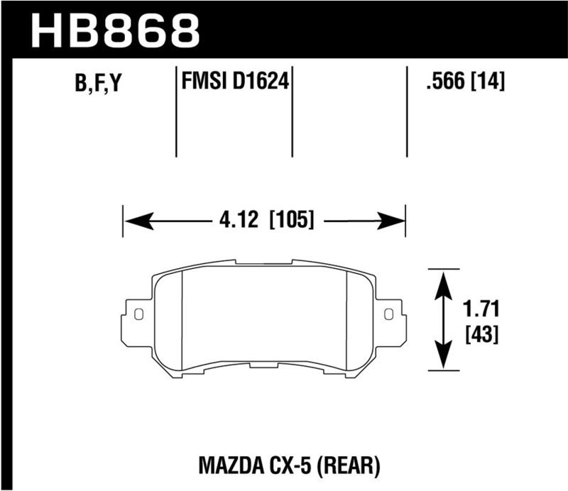 Hawk 16-17 Mazda CX-3 HPS 5.0 Rear Brake Pads HB868B.566 Main Image