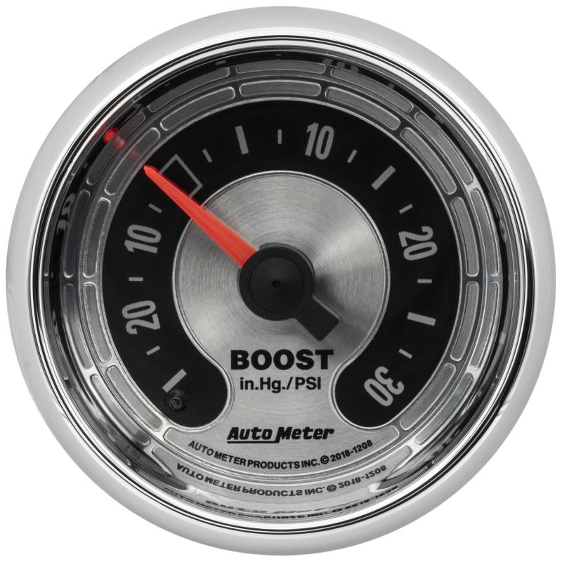 Autometer American Muscle 2-1/16in Full Sweep Mechanical 30 In Hg Vac/30PSI Boost Vacuum Gauge 1208 Main Image