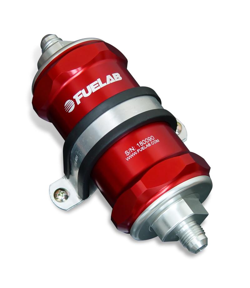 Fuelab 818 In-Line Fuel Filter Standard -10AN In/-8AN Out 10 Micron Fabric - Red 81800-2-10-8 Main Image