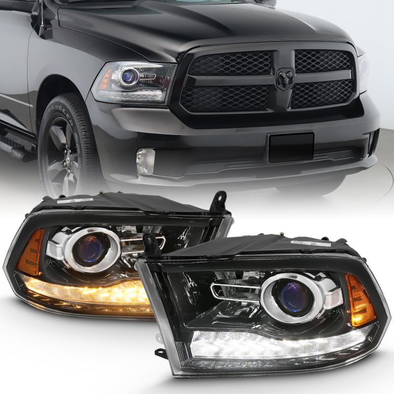 ANZO 2009-2018 Dodge Ram 1500 Projector Plank Style Switchback H.L Halo Black Amber (OE Style) 111439 Main Image