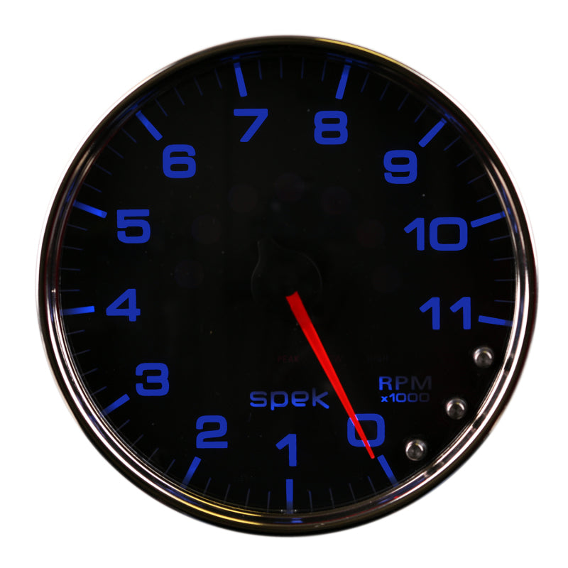 Autometer Spek-Pro Gauge Tachometer 5in 11K Rpm W/Shift Light & Peak Mem Black/Chrome P23931