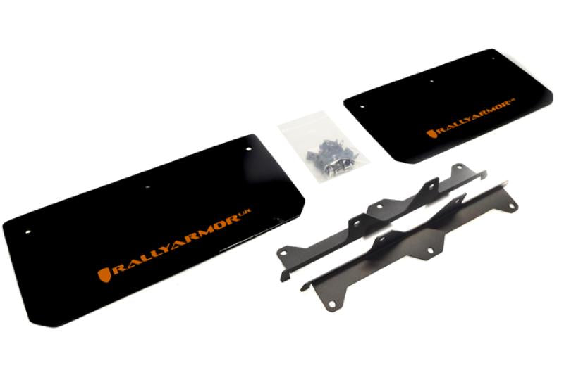 Rally Armor 15-16 Polaris Slingshot Front Black Mud Flaps Orange Logo MF38-UR-BLK/OR Main Image