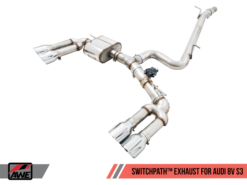 AWE Tuning Audi 8V S3 SwitchPath Exhaust w/Chrome Silver Tips 102mm 3025-42068