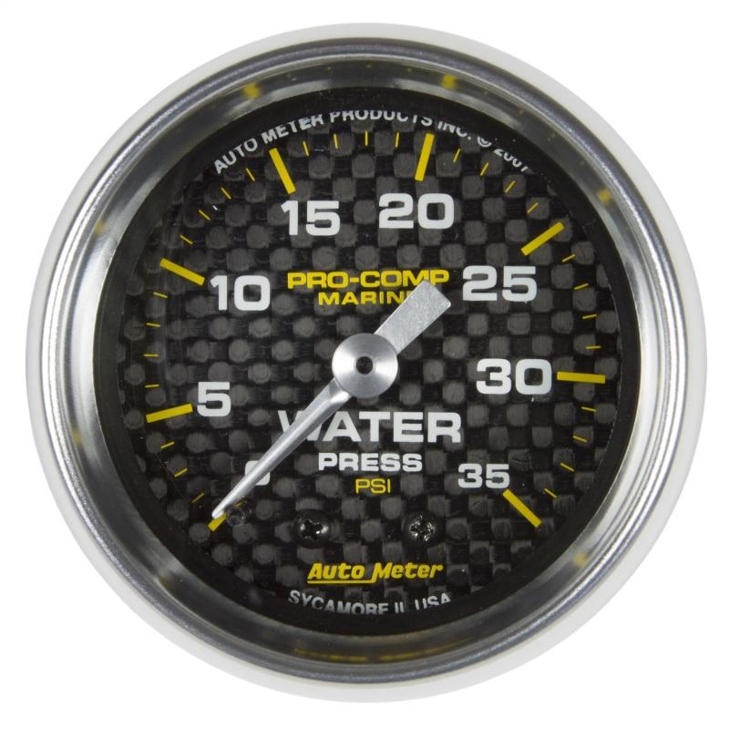 Autometer Marine Carbon Fiber 2-1/16in 35 PSI Mechanical Water Pressure Gauge 200772-40 Main Image