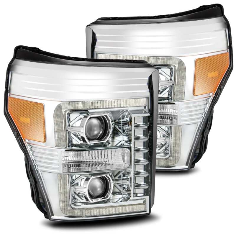 AlphaRex 11-16 Ford F-250 SD PRO-Series Projector Headlights Plank Style Design Chrome w/Seq Signal 880141 Main Image