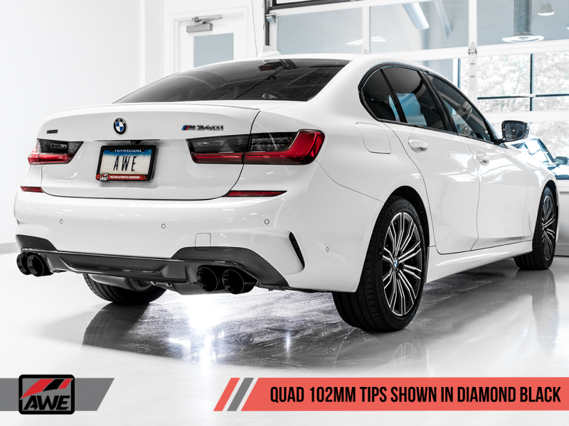 AWE Tuning 2019+ BMW M340i (G20) OE-Config-To-Quad Tip Conversion Kit - Diamond Black Tip 3810-43020