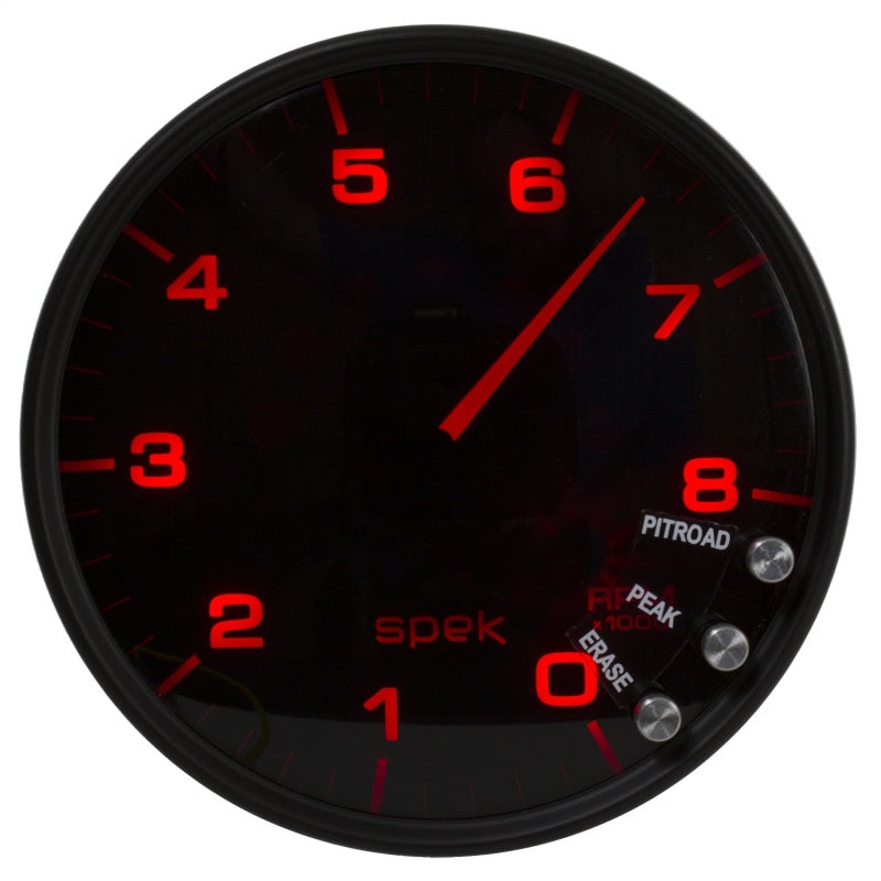 Autometer Spek-Pro Gauge Tachometer 5in 8K Rpm W/Shift Light & Peak Mem Black/Smoke/Black P23852