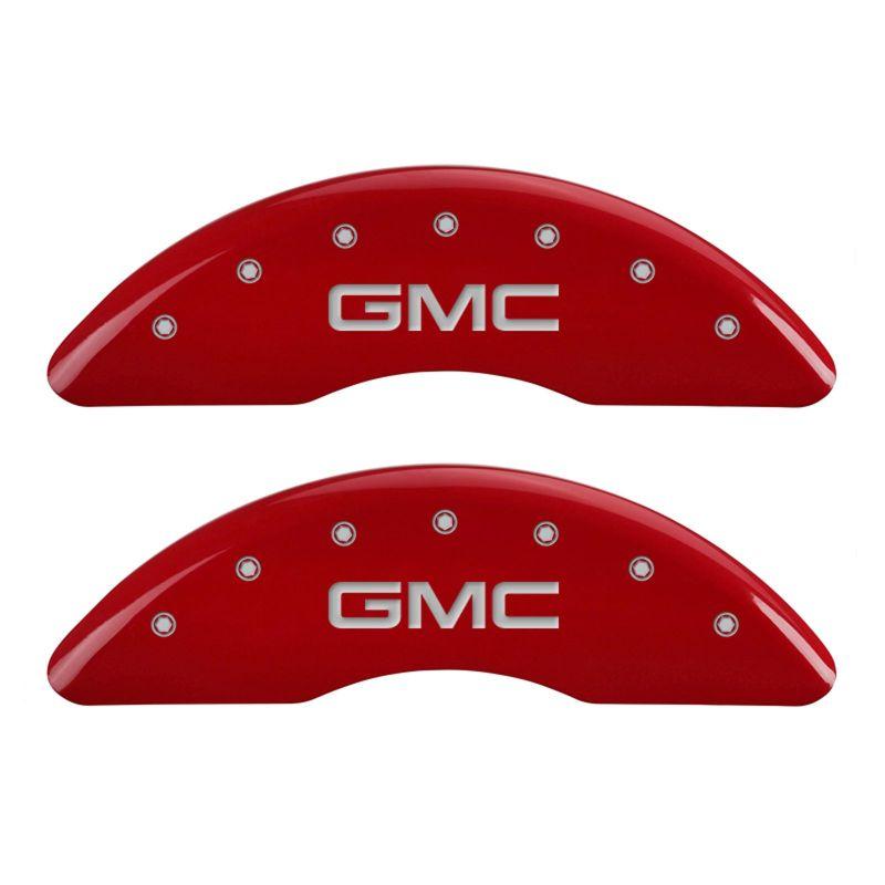 MGP 4 Caliper Covers Engraved Front & Rear GMC Red finish silver ch 34210SGMCRD Main Image