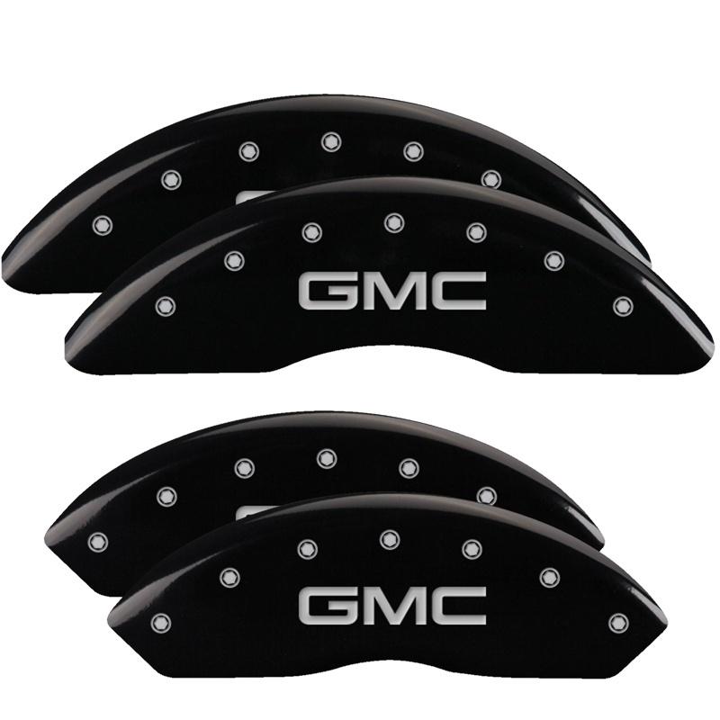 MGP 4 Caliper Covers Engraved Front & Rear GMC Black finish silver ch 34210SGMCBK Main Image