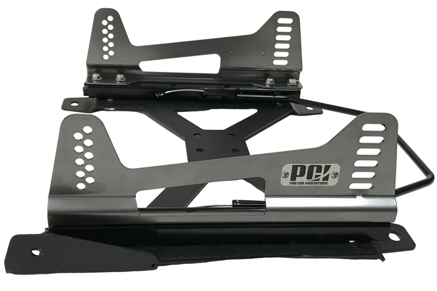 Black metal bracket with 'PCV' branding on a white background