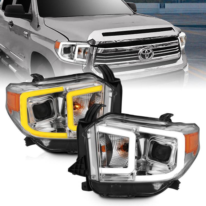 ANZO 14-17 Toyota Tundra Plank Style Projector Headlights Chrome w/ Amber 111415 Main Image