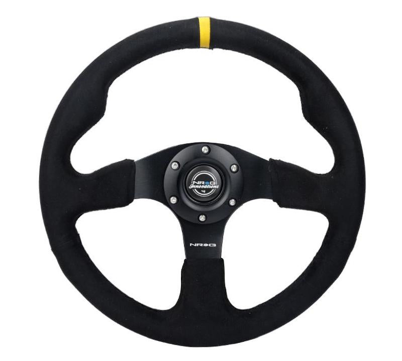 NRG Reinforced Steering Wheel (350mm/ 3in. Deep) Alcantara w/ Yellow Center w/ Black Stitch RST-012SA-Y