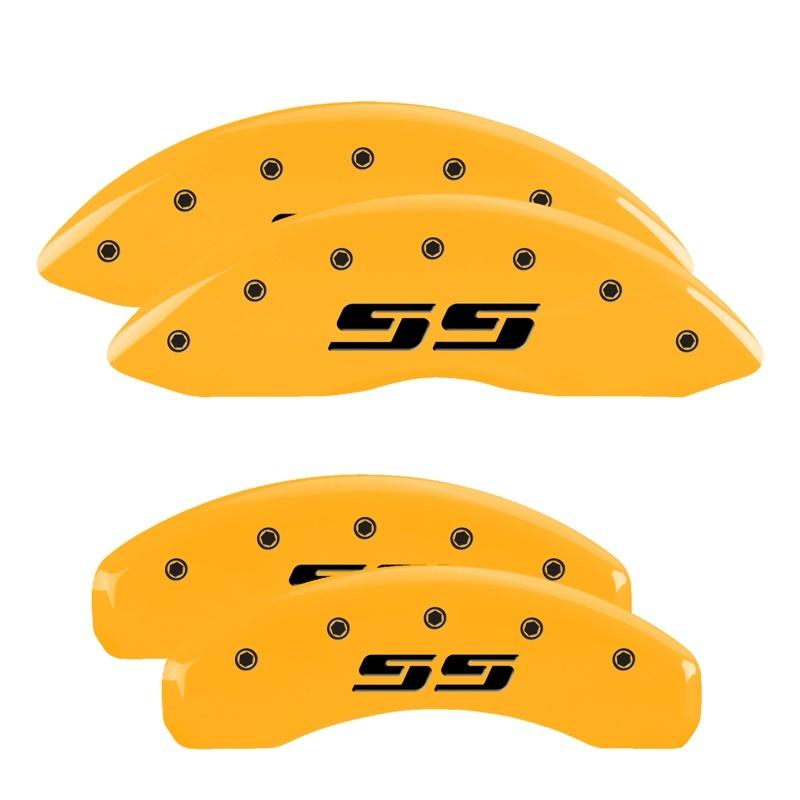 MGP 4 Caliper Covers Engraved F & R Silverado SS Yellow Finish Black Char 2002 Chevy Silverado 1500 14034SSS3YL Main Image