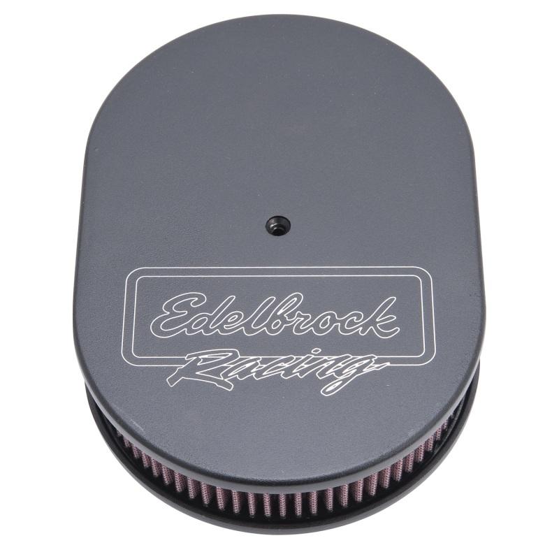 Edelbrock Air Cleaner Victor Series Oval Aluminum Top Cloth Element 11 875In X 8 25In X 3 75In Black 42203 Main Image