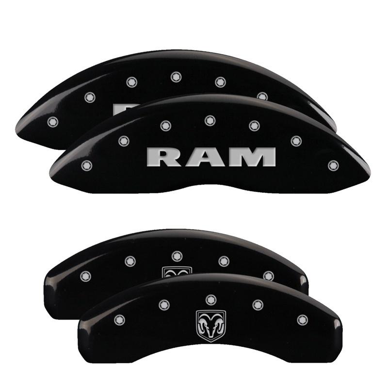 MGP 4 Caliper Covers Engraved Front RAM Engraved Rear RAMHEAD Black finish silver ch 55001SRMHBK Main Image