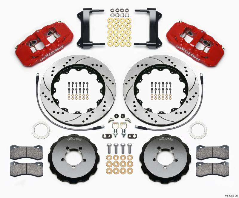 Wilwood AERO6 Front Hat Kit 14.00 Drilled Red 1999-2012 Subaru WRX w/Lines 140-12876-DR Main Image