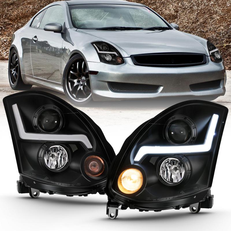 ANZO 2003-2007 Infiniti G35 Projector Headlight Plank Style Chrome (HID Compatible, No HID Kit ) 121558 Main Image