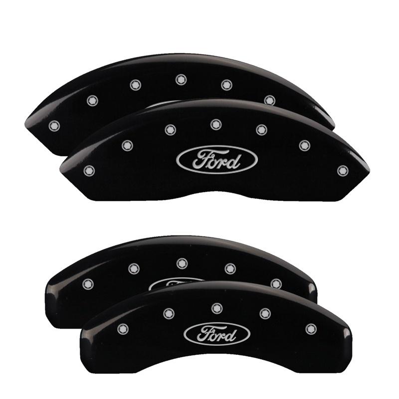 MGP 4 Caliper Covers Engraved Front & Rear Oval logo/Ford Black finish silver ch 10022SFRDBK Main Image