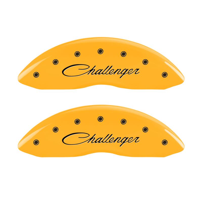 MGP 4 Caliper Covers Engraved F & R Cursive/Challenger Yellow Finish Black Char 2006 Dodge Charger 12005SCLSYL Main Image