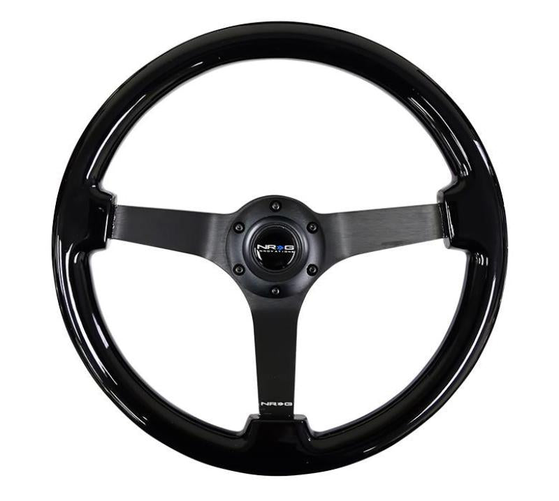 NRG Reinforced Steering Wheel Classic Wood Grain (350mm / 3in. Deep) Matte Black Solid 3-Spoke RST-036BR-BK