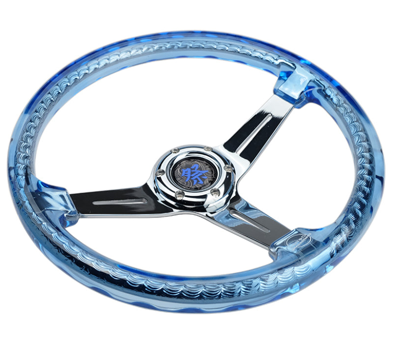 NRG Reinforced Steering Wheel - Matsuri 350mm 2in Deep Dish Clear Acrylic Steering Wheel RST-027CH-BL