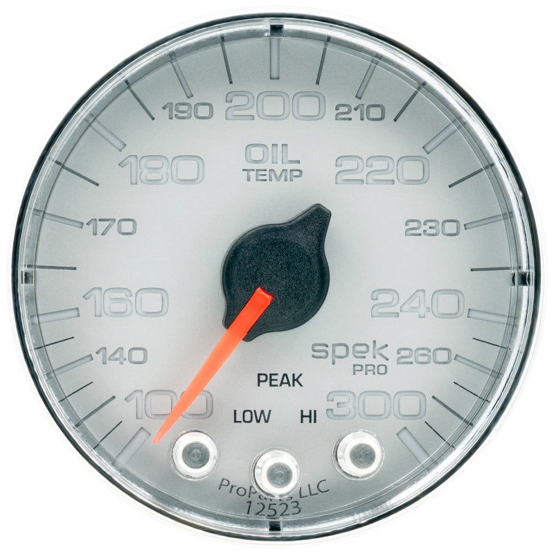 Autometer Spek-Pro Gauge Oil Temp 2 1/16in 300f Stepper Motor W/Peak & Warn Slvr/Chrm P322218