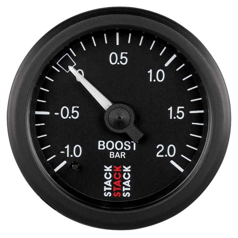 Autometer Stack 52mm -1 to +2 Bar T-Fitting 0.187in Barb (M) Mechanical Boost Pressure Gauge - Black ST3111 Main Image