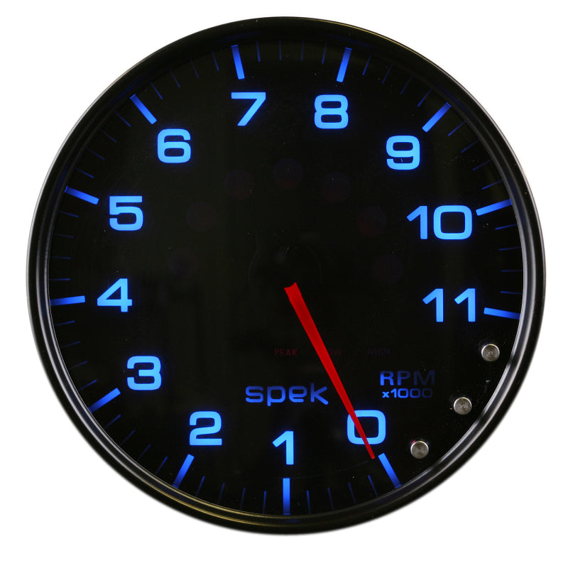 Autometer Spek-Pro Gauge Tachometer 5in 11K Rpm W/Shift Light & Peak Mem Black/Smoke/Black P23952