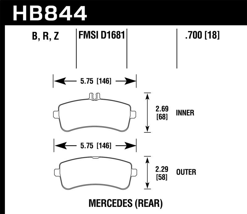 Hawk 13-16 Mercedes SL Class / 14-17 Mercedes S Class Performance Ceramic Street Rear Brake Pads HB844Z.700 Main Image