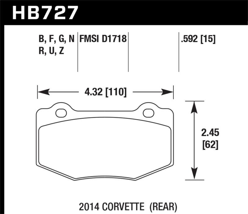 Hawk DTC-30 2015 Chevy Corvette Z06 Rear Race Brake Pads HB727W.592 Main Image